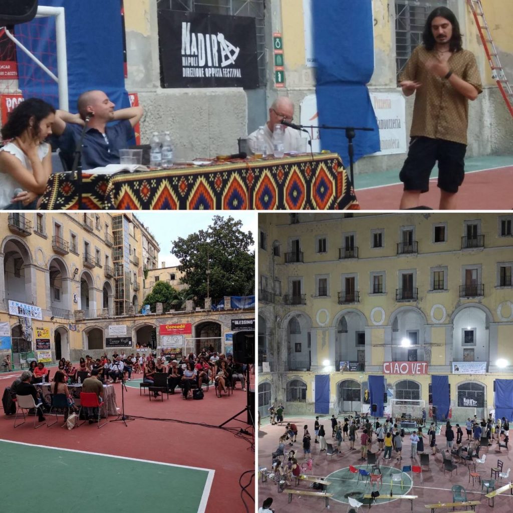 Foto delle presentazioni dei libri nel cortile dello Scugnizzo Liberato